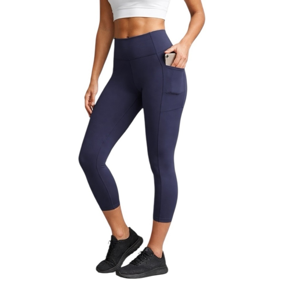 NOBULL - NWT Navy High-Rise Cropped Leggings w/ Side Stash Pockets Sz L